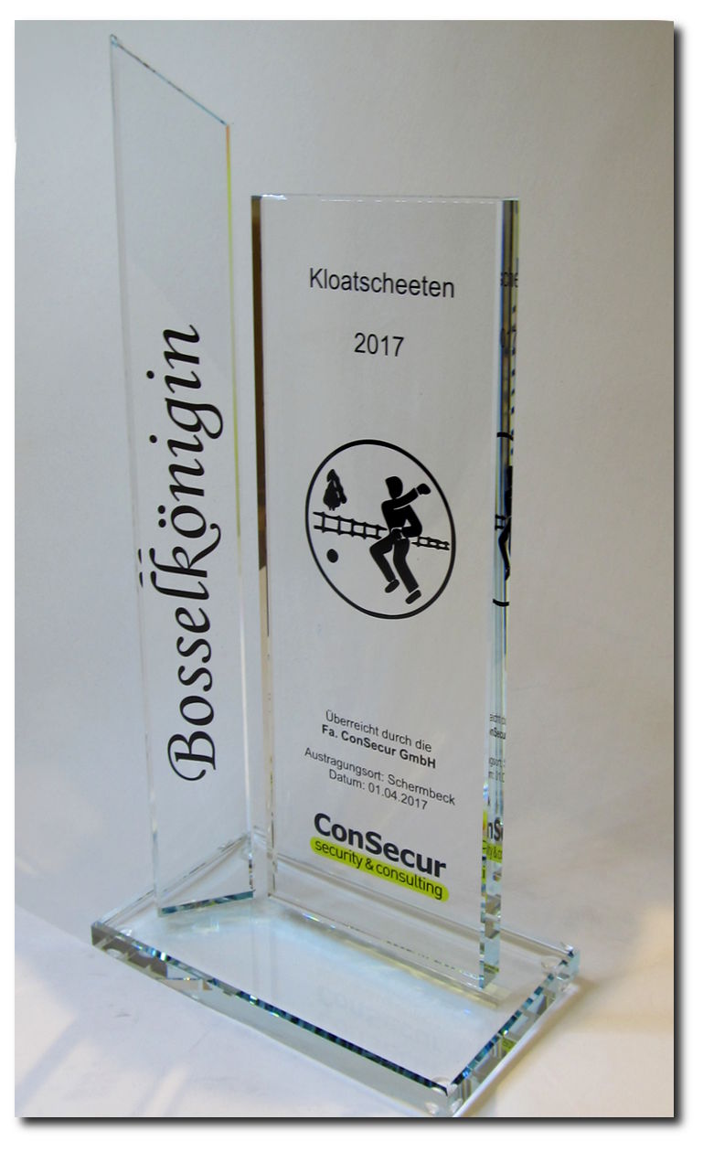 Glastrophäe mit UV-Druck