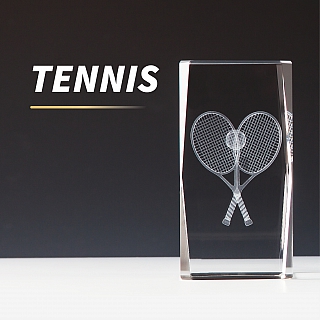 Glaspokale mit Gravur, Glastrophäen, Glasawards, 3D Foto Glasgravur, Pokale:  3D-Tennistrophe