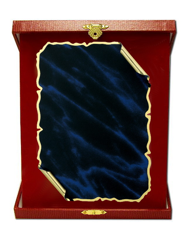 Glaspokale mit Gravur, Glastrophäen, Glasawards, 3D Foto Glasgravur, Pokale:  Ehrentafel-Urkunde-blau-hoch