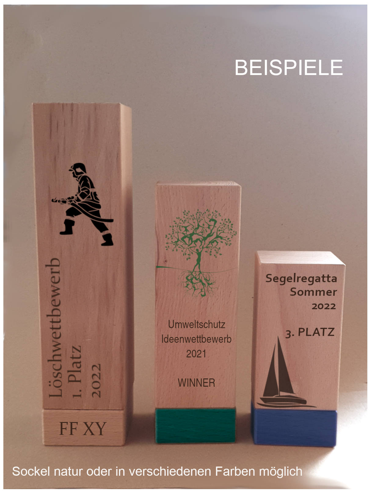 Glaspokale mit Gravur, Glastrophäen, Glasawards, 3D Foto Glasgravur, Pokale:  Holzpokal Fortuna