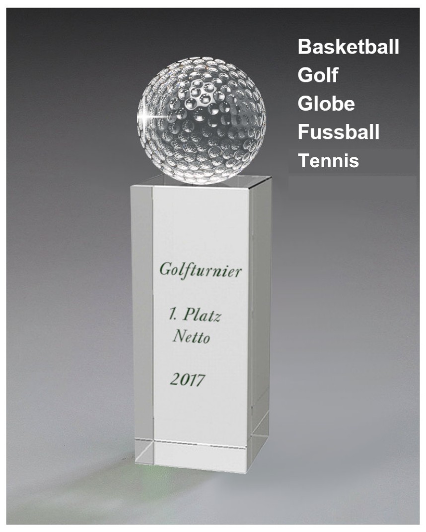 Glaspokale mit Gravur, Glastroph&auml;en, Glasawards, 3D Foto Glasgravur, Pokale:  Glasquader-sport