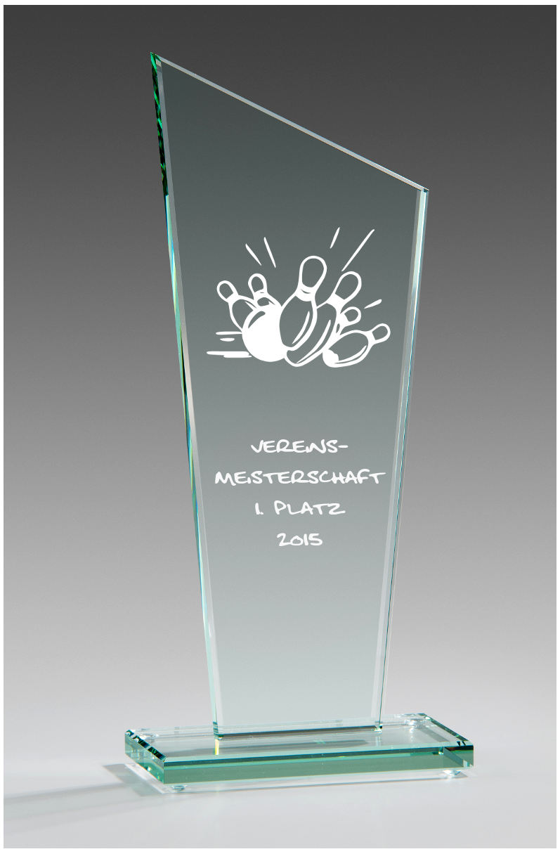 Glaspokale mit Gravur, Glastrophäen, Glasawards, 3D Foto Glasgravur, Pokale:  Glastroph�e Success-green
