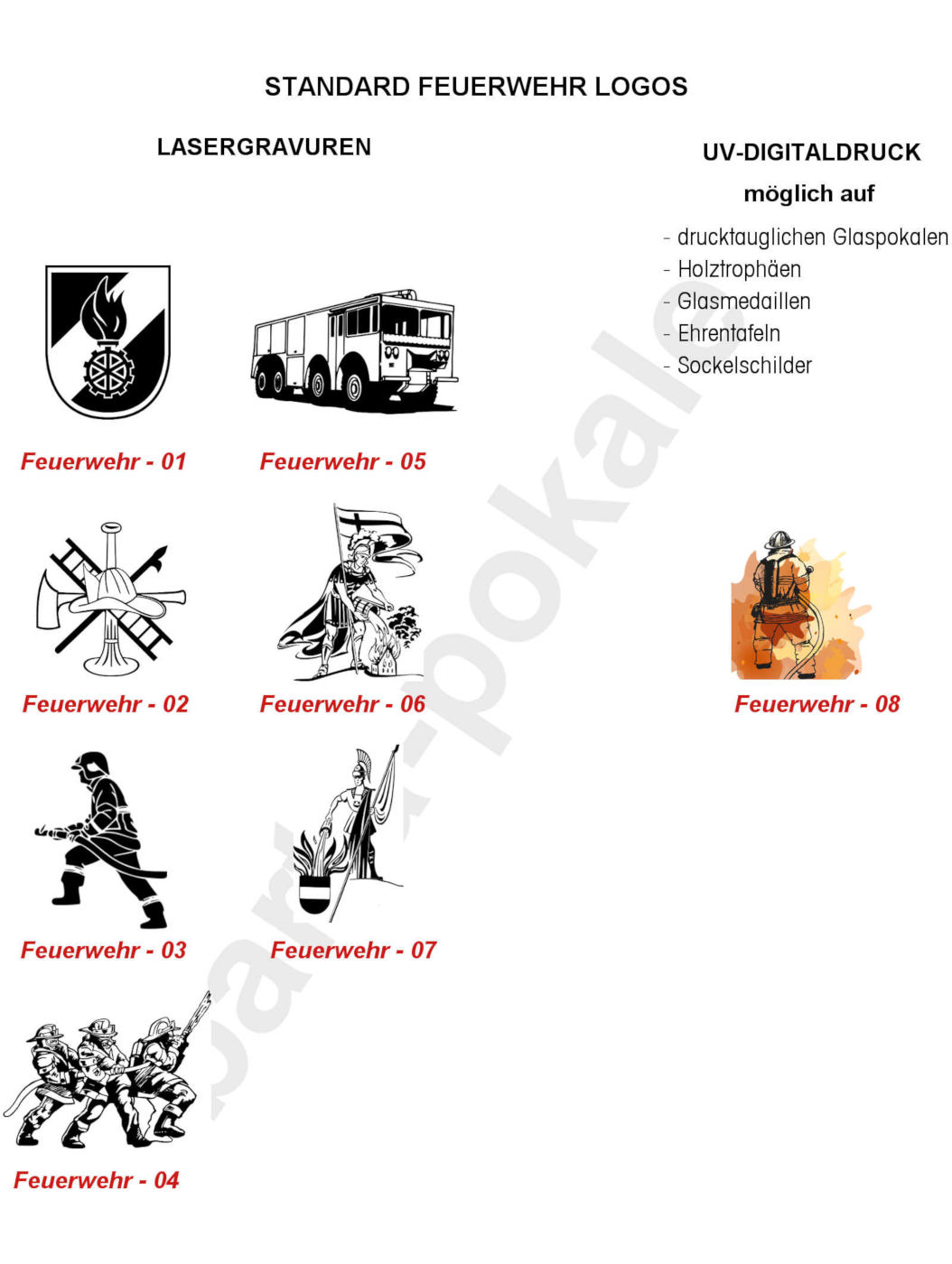 Glaspokale mit Gravur, Glastrophäen, Glasawards, 3D Foto Glasgravur, Pokale:  Logos Feuerwehr